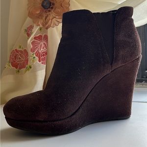 Chocolate Brown Suede Wedge Ankle Bootie